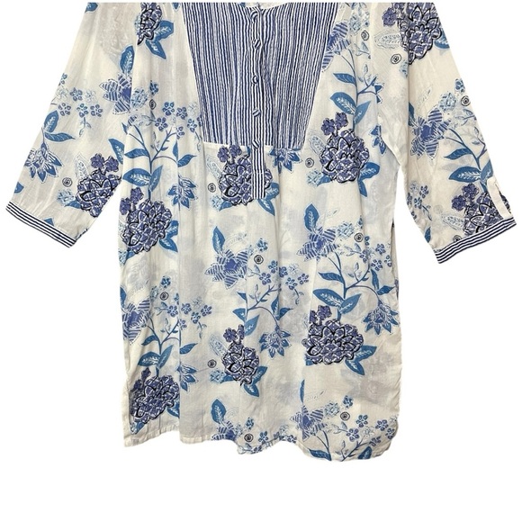 Anthropologie MERMAID Floral Sea Holly Cotton Tunic Top, Large - Picture 5 of 12